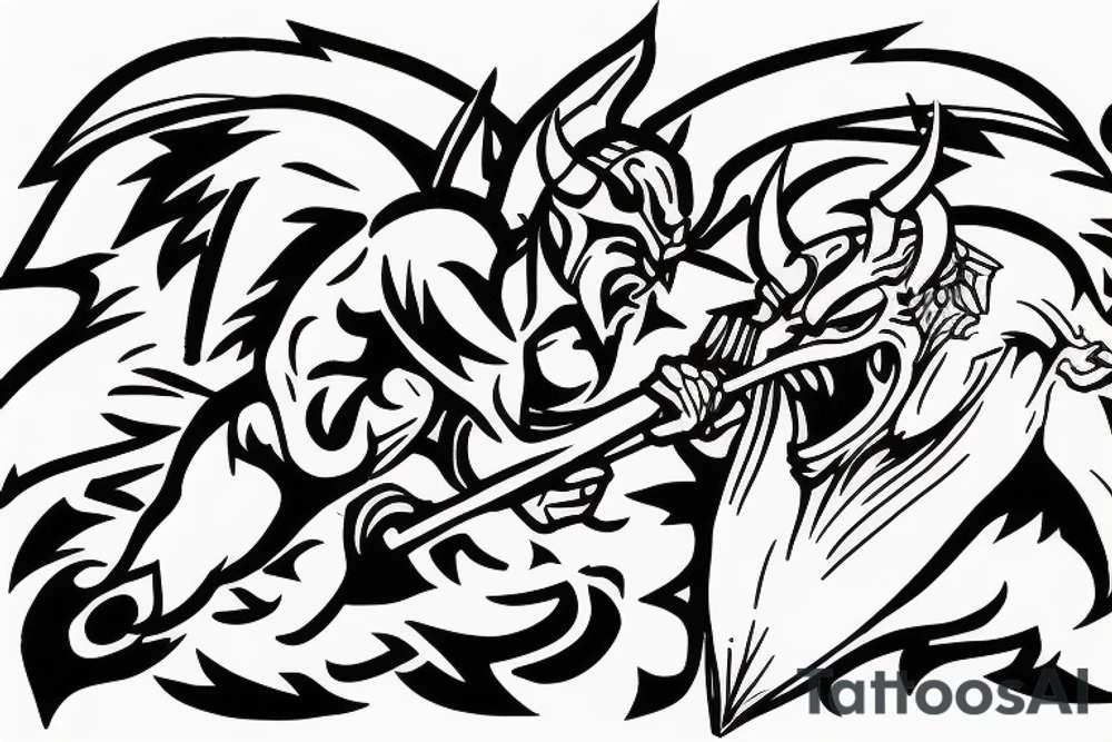 Satan fighting spartan with a clear divided line tattoo idea Satan fighting spartan with a clear divided line tattoo idea