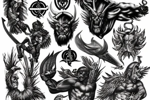 Satan fighting spartan tattoo idea