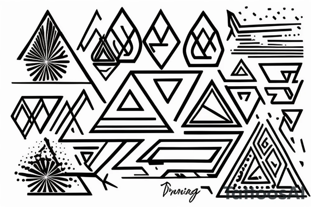 Triangle with 3 dots and lines balancing tattoo idea