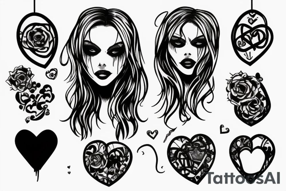black widow with a heart hanging from a thread tattoo idea