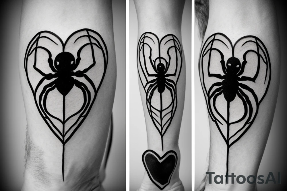 Black spider with a heart hanging from a thread tattoo idea Black spider with a heart hanging from a thread tattoo idea