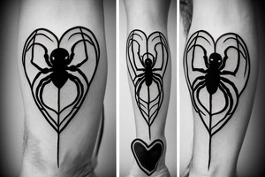 Black spider with a heart hanging from a thread tattoo idea