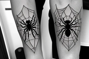Black spider with a heart hanging from a thread tattoo idea