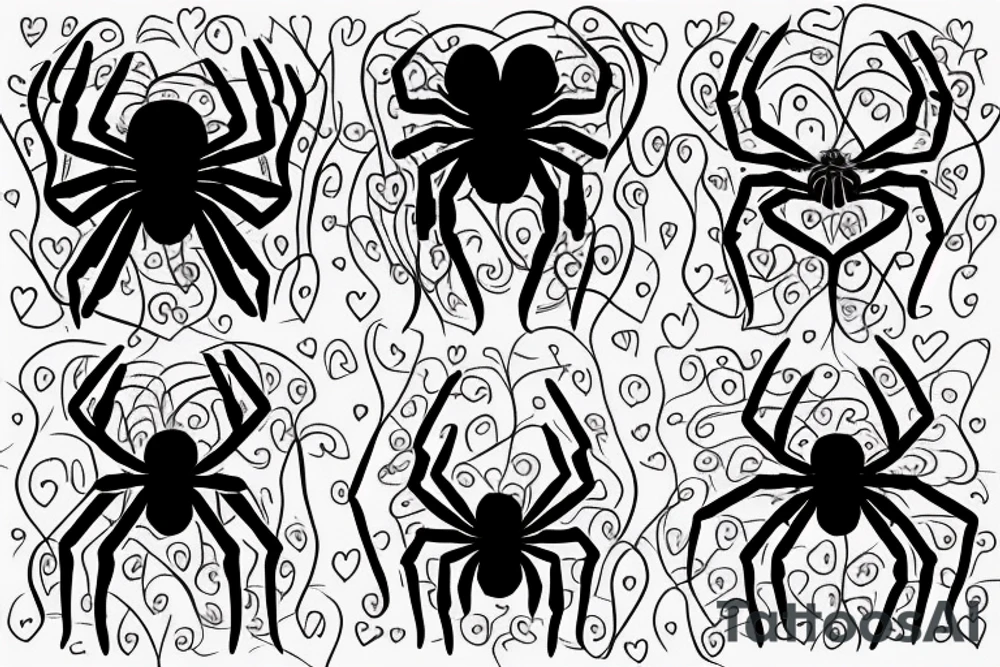 Black spider face with a heart hanging from a thread tattoo idea