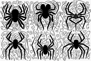 Black spider face with a heart hanging from a thread tattoo idea