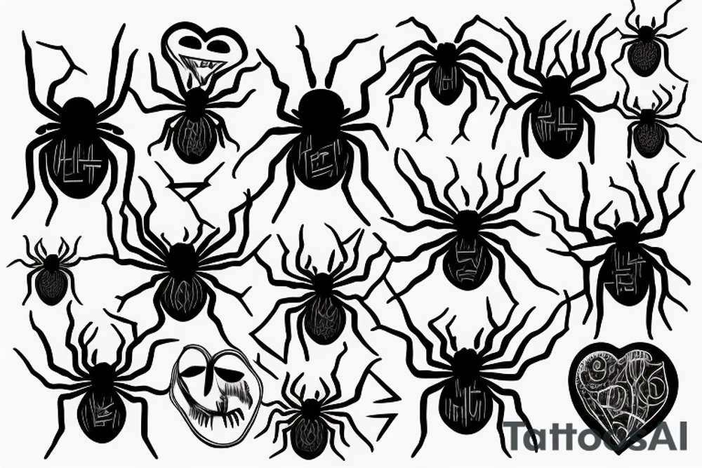 Black spider face with a heart hanging from a thread tattoo idea Black spider face with a heart hanging from a thread tattoo idea
