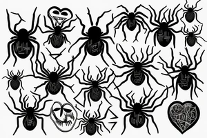 Black spider face with a heart hanging from a thread tattoo idea
