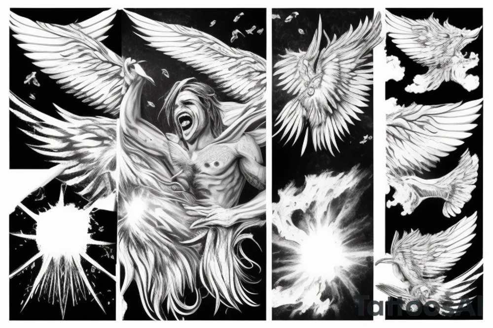 Icarus bursting through clouds with his wings melting tattoo idea Icarus bursting through clouds with his wings melting tattoo idea