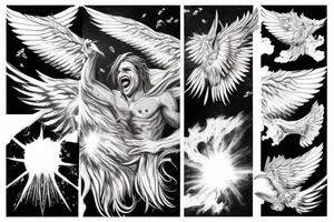 Icarus bursting through clouds with his wings melting tattoo idea