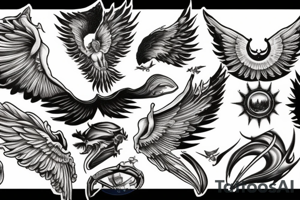 Icarus bursting through clouds with his wings melting tattoo idea