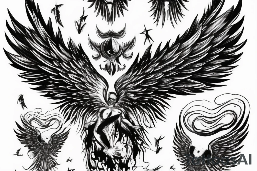 Icarus bursting through clouds with his wings melting tattoo idea
