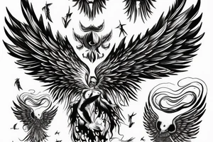 Icarus bursting through clouds with his wings melting tattoo idea
