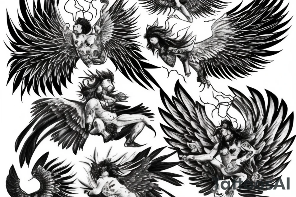 Icarus bursting through clouds with his wings melting tattoo idea