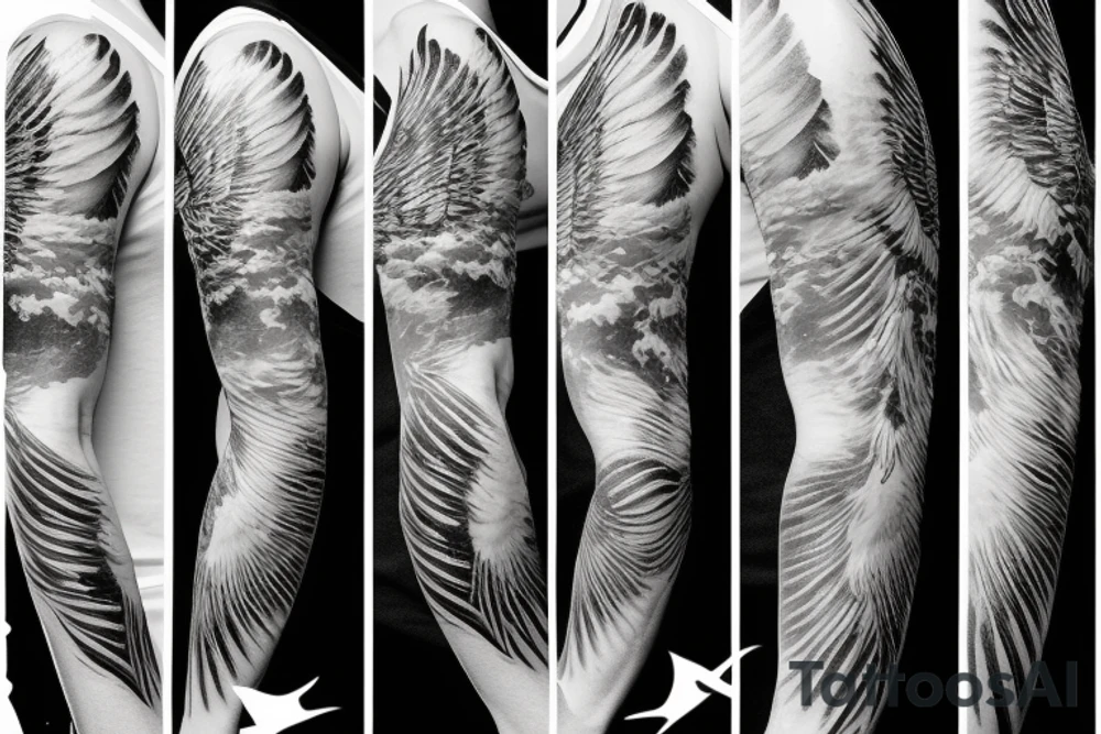 Icarus bursting through clouds with his wings melting tattoo idea