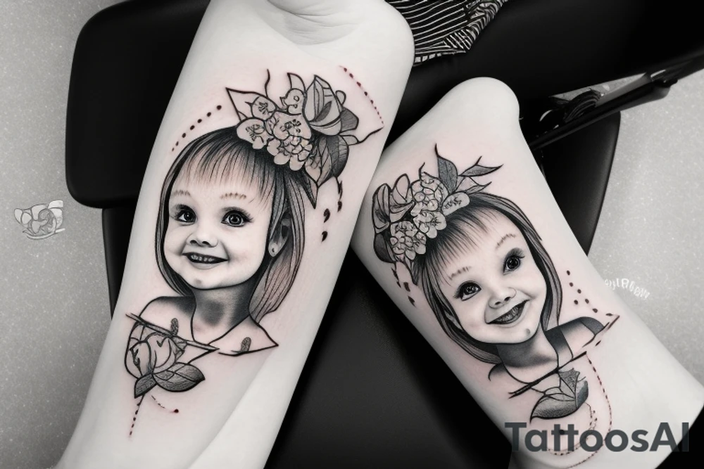 Little girl smiling in a mirror tattoo idea