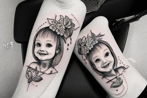 Little girl smiling in a mirror tattoo idea
