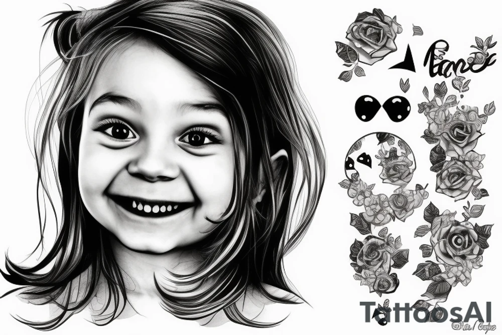 Little girl smiling in a mirror tattoo idea