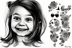 Little girl smiling in a mirror tattoo idea