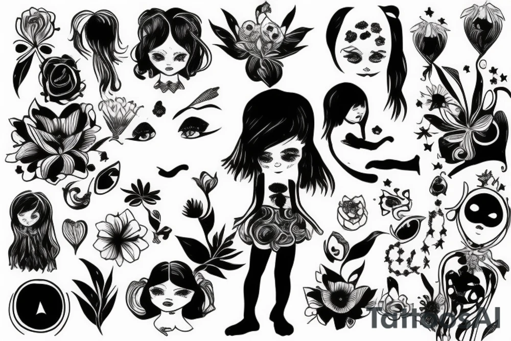 Little girl looking from a miror tattoo idea