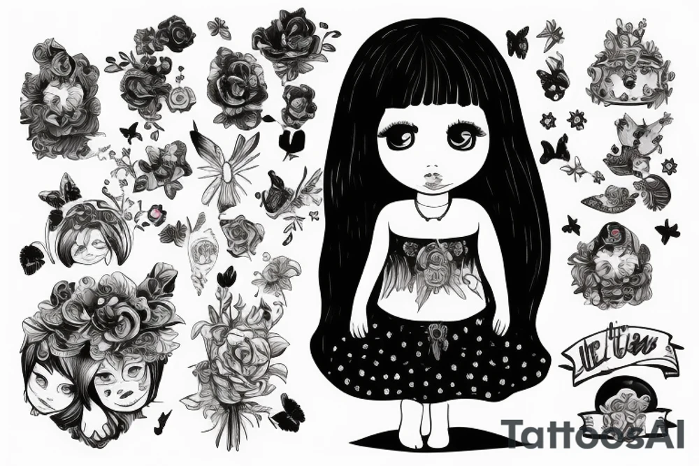 Little girl looking from a miror tattoo idea