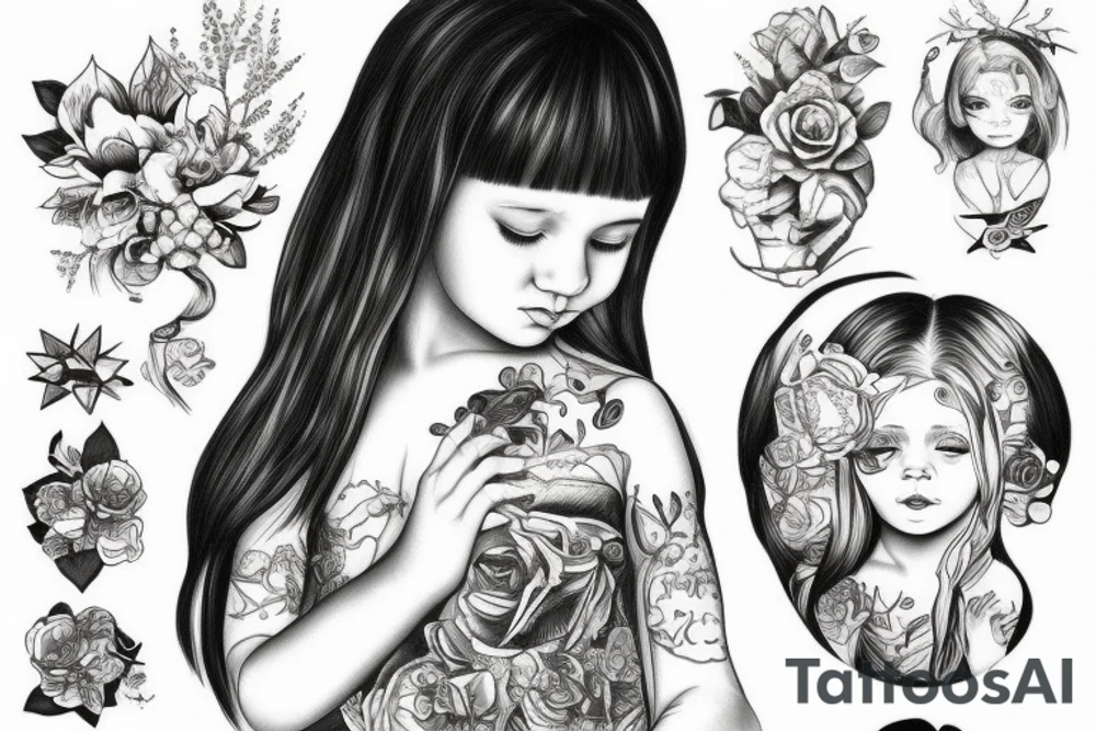 Little girl looking from a mirror tattoo idea
