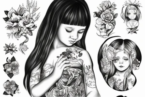 Little girl looking from a mirror tattoo idea