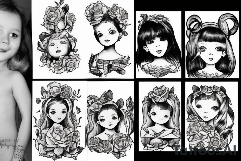 Little girl looking from a mirror tattoo idea