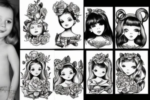 Little girl looking from a mirror tattoo idea