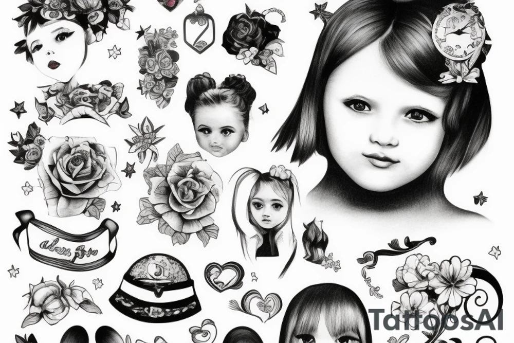 Little girl looking from a mirror tattoo idea