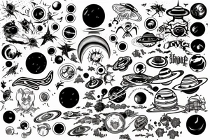 Black hole consuming planets, space ships, and lyrics tattoo idea