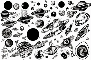 Black hole, space ships and planets tattoo idea