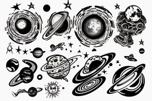 Black hole, space ships and planets tattoo idea