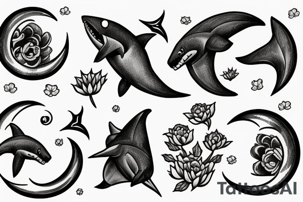 Moon 
Shark 
Flowers tattoo idea