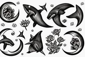 Moon 
Shark 
Flowers tattoo idea