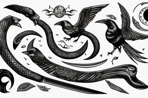 raven, ivy, sword, serpent and moon tattoo idea