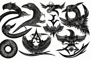 raven, ivy, sword, serpent and moon tattoo idea