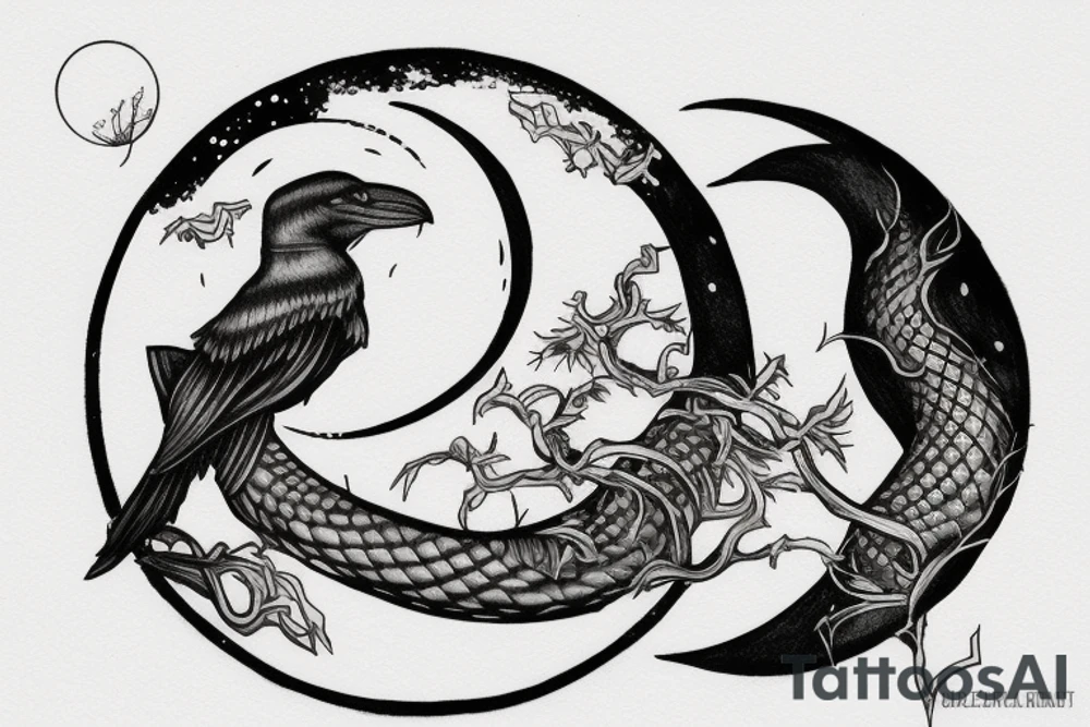 serpent crawling sword and ivy
raven in front of the moon tattoo idea