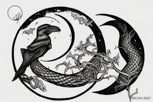 serpent crawling sword and ivy
raven in front of the moon tattoo idea