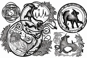 draw a tattoo with delicate lines where you can see the relationship of the universe with nature and my zodiac sign, which is aries. tattoo idea