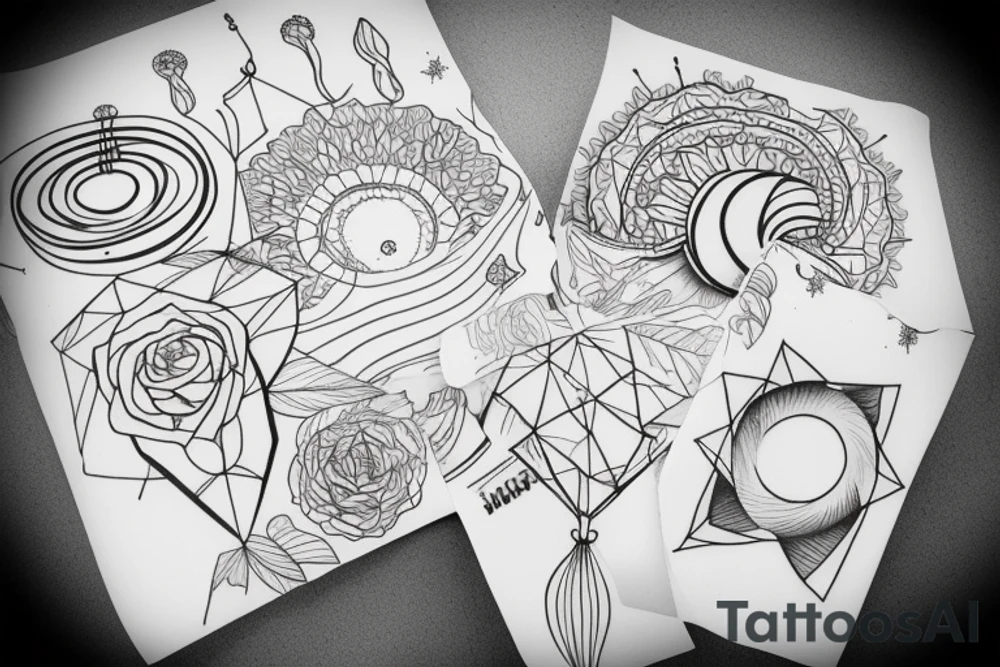 draw a tattoo with delicate lines where you can see the relationship of the universe with nature tattoo idea