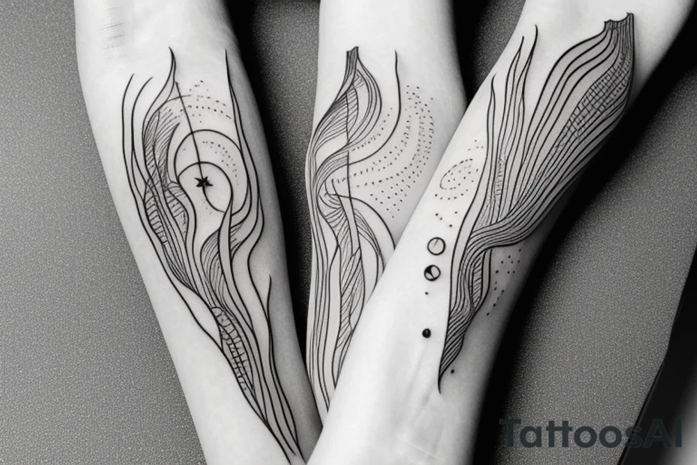 draw a tattoo with delicate lines where you can see the relationship of the universe with nature tattoo idea