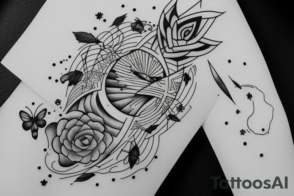 draw a tattoo with delicate lines where you can see the relationship of the universe with nature tattoo idea