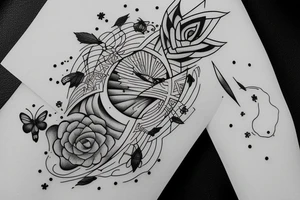 draw a tattoo with delicate lines where you can see the relationship of the universe with nature tattoo idea