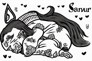 A samurai with puppy sleeping on head tattoo idea
