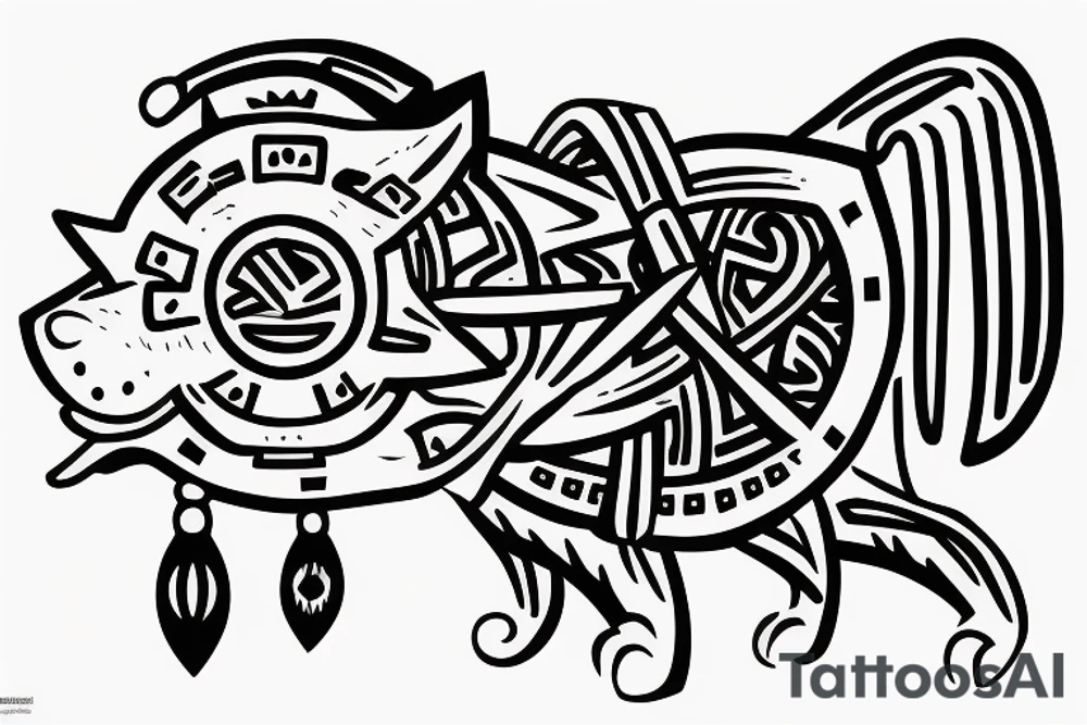 A samurai with puppy sleeping on head tattoo idea