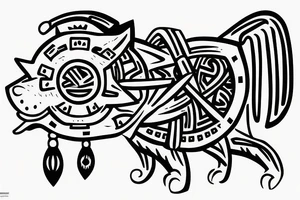 A samurai with puppy sleeping on head tattoo idea