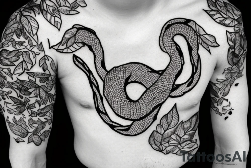 Snake curling around collarbone surrounded by foliage tattoo idea Snake curling around collarbone surrounded by foliage tattoo idea