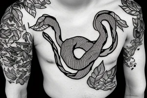 Snake curling around collarbone surrounded by foliage tattoo idea