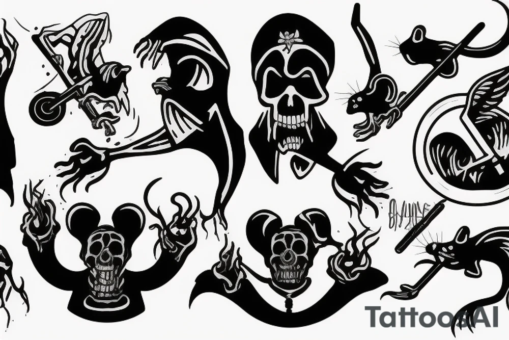 grim reaper and rat shaking hands tattoo idea