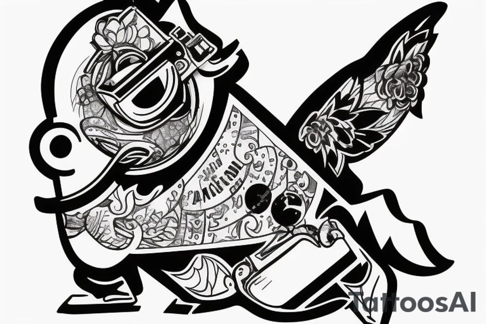 a skateboarding duck with a camera tattoo idea